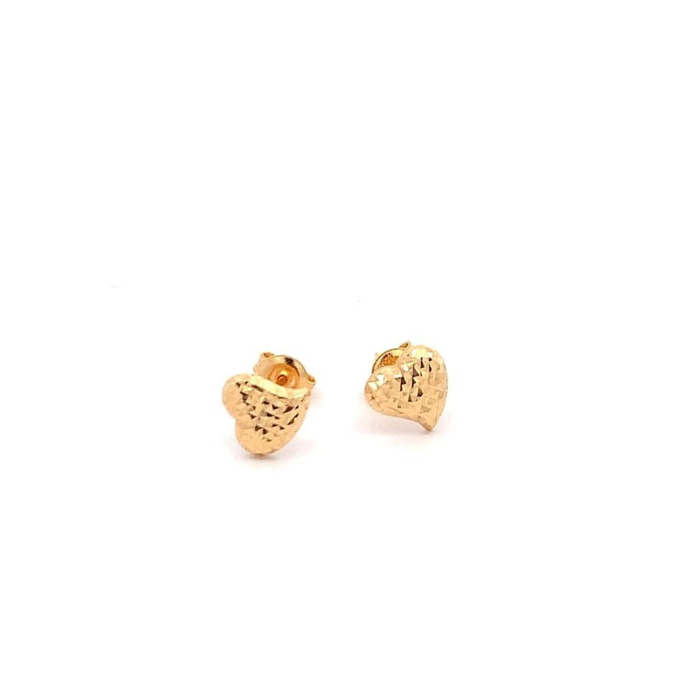 18K Yellow Gold Earrings Heart Stud Textured 0.93 grams Small